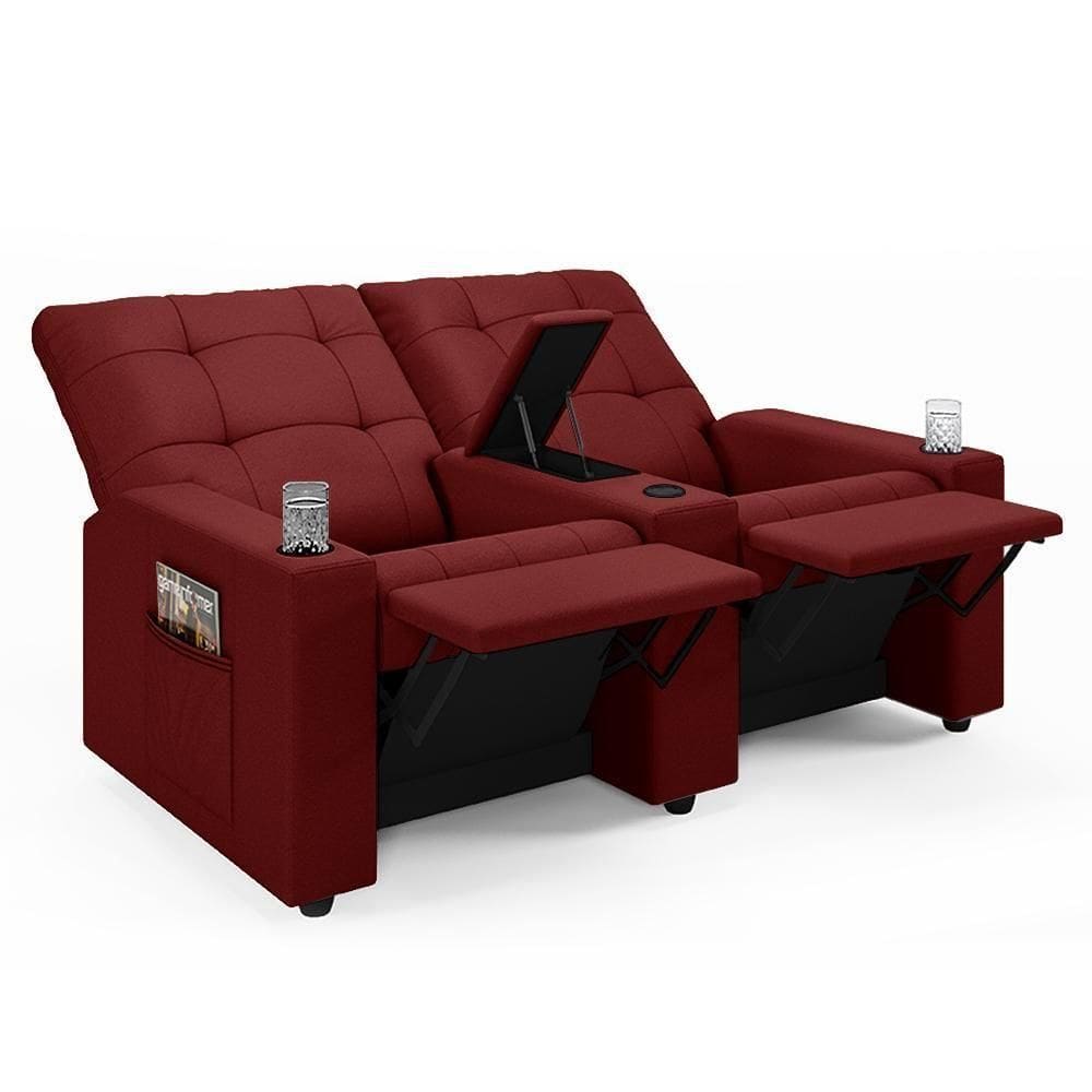 Poltrona Do Papai Reclinável Cinema 2 Lugares Manual Baú Usb Haifa F05 Veludo Vermelho - Lyam Decor