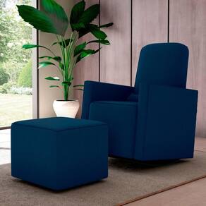 Poltrona Para Amamentação Com Puff Ana Suede Azul