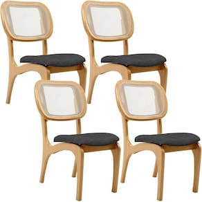 Kit 4 Cadeiras Para Sala De Jantar Estofada E Tela Mariah L02 Linho Cinza Escuro