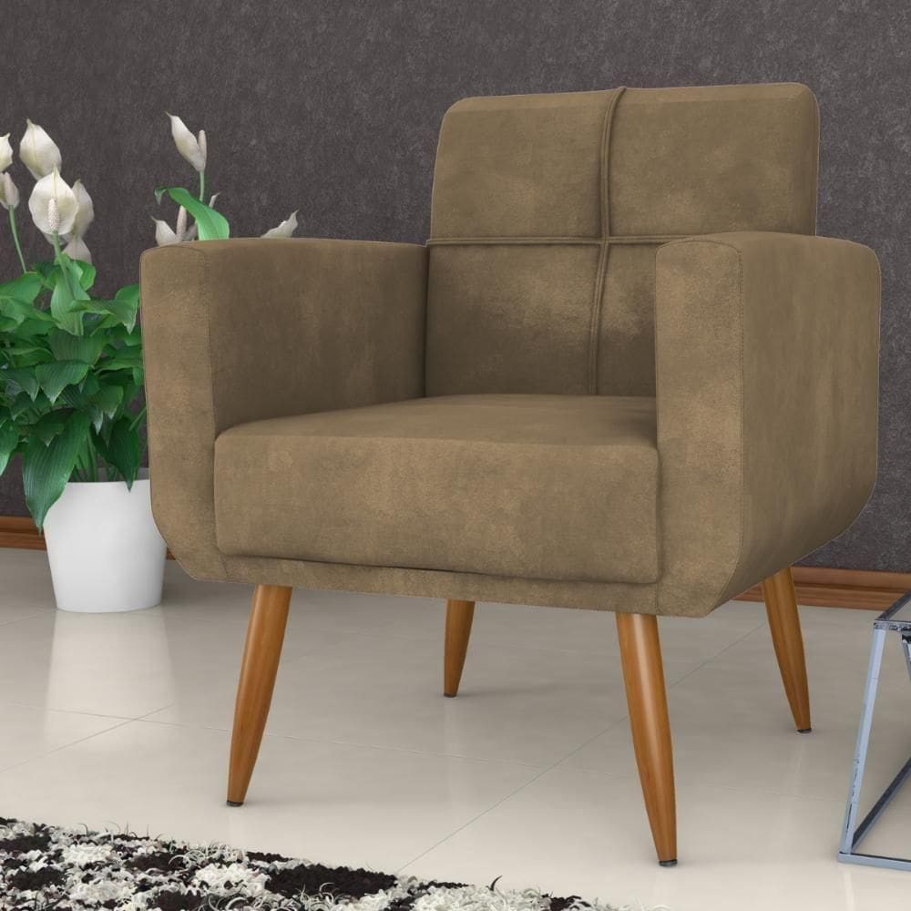 Poltrona Decorativa Para Sala Lages Veludo Turkey Cappuccino