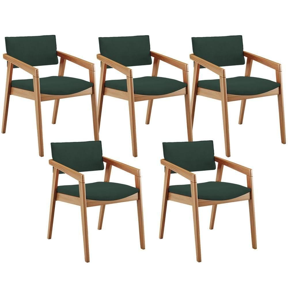 Kit 05 Cadeiras Para Sala De Jantar Estar Living Giorgia B04 Suede Verde Musgo