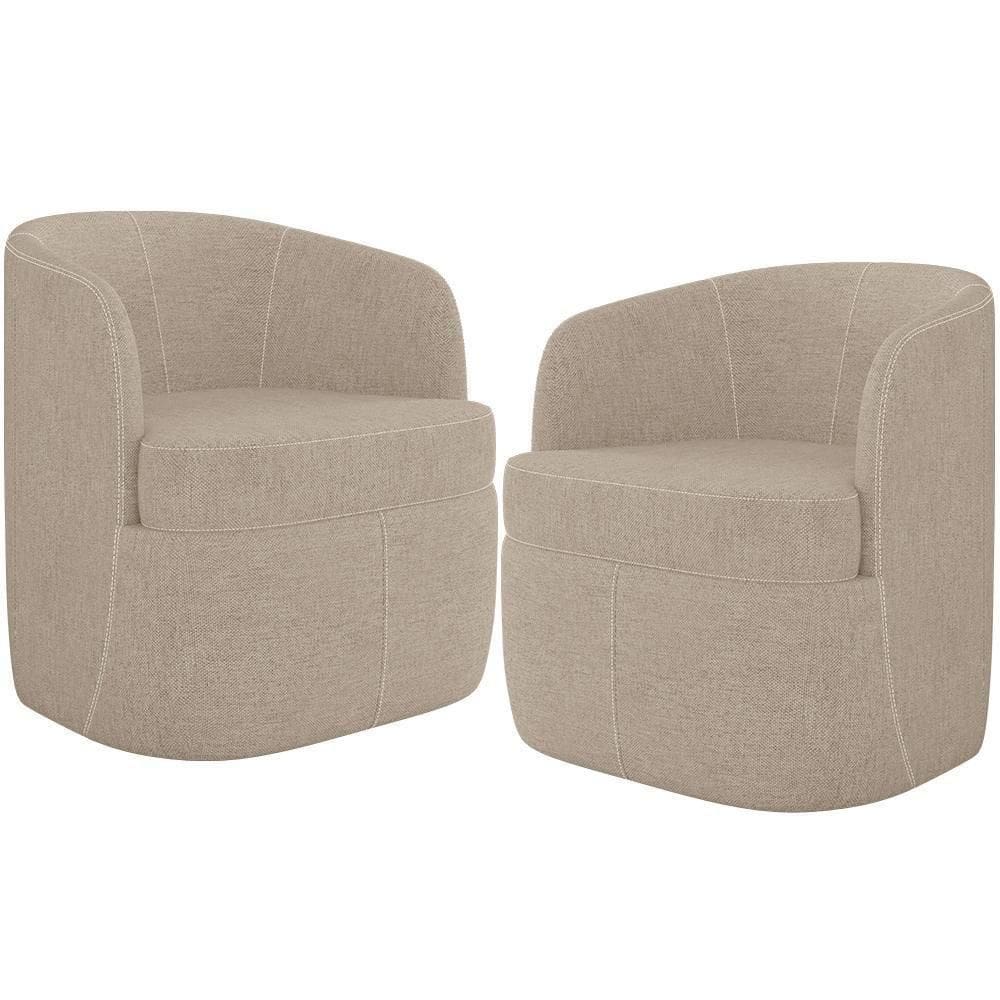 Kit 02 Poltronas Decorativa Giratória Para Sala De Estar Siena K01 Linho Bege