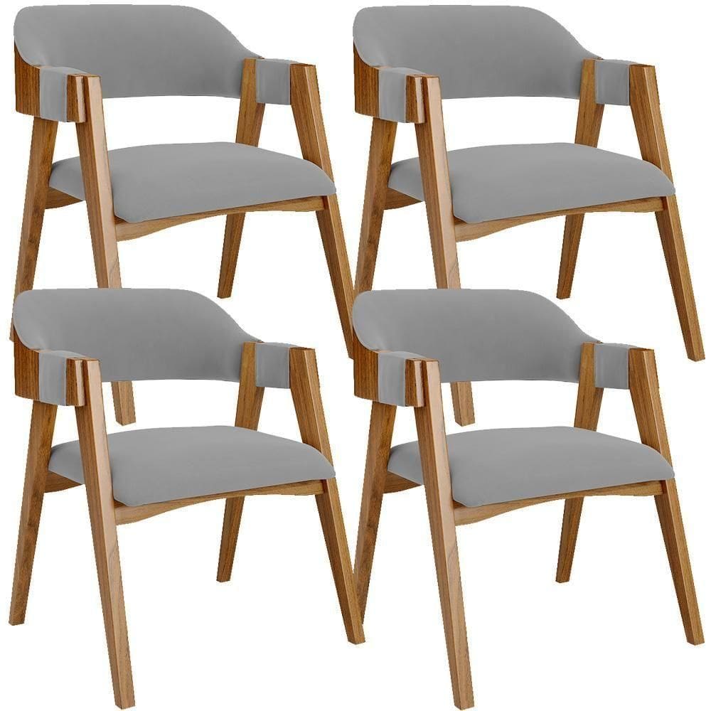 Kit 04 Cadeiras Para Sala De Jantar E Estar Living Estofada Suran L02 Suede Cinza - Lyam