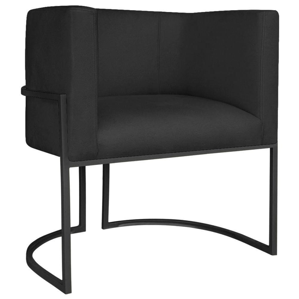 Poltrona Decorativa Luna Base De Ferro Preto Suede Cor Preto