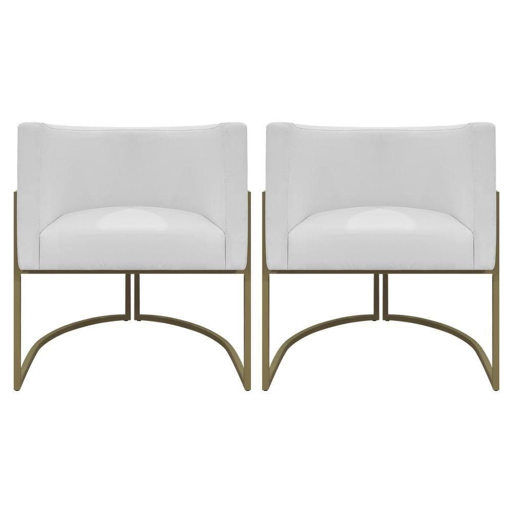 Kit 2 Poltronas Recepção Luna Corino Cores Base De Ferro Champagne Branco Corino