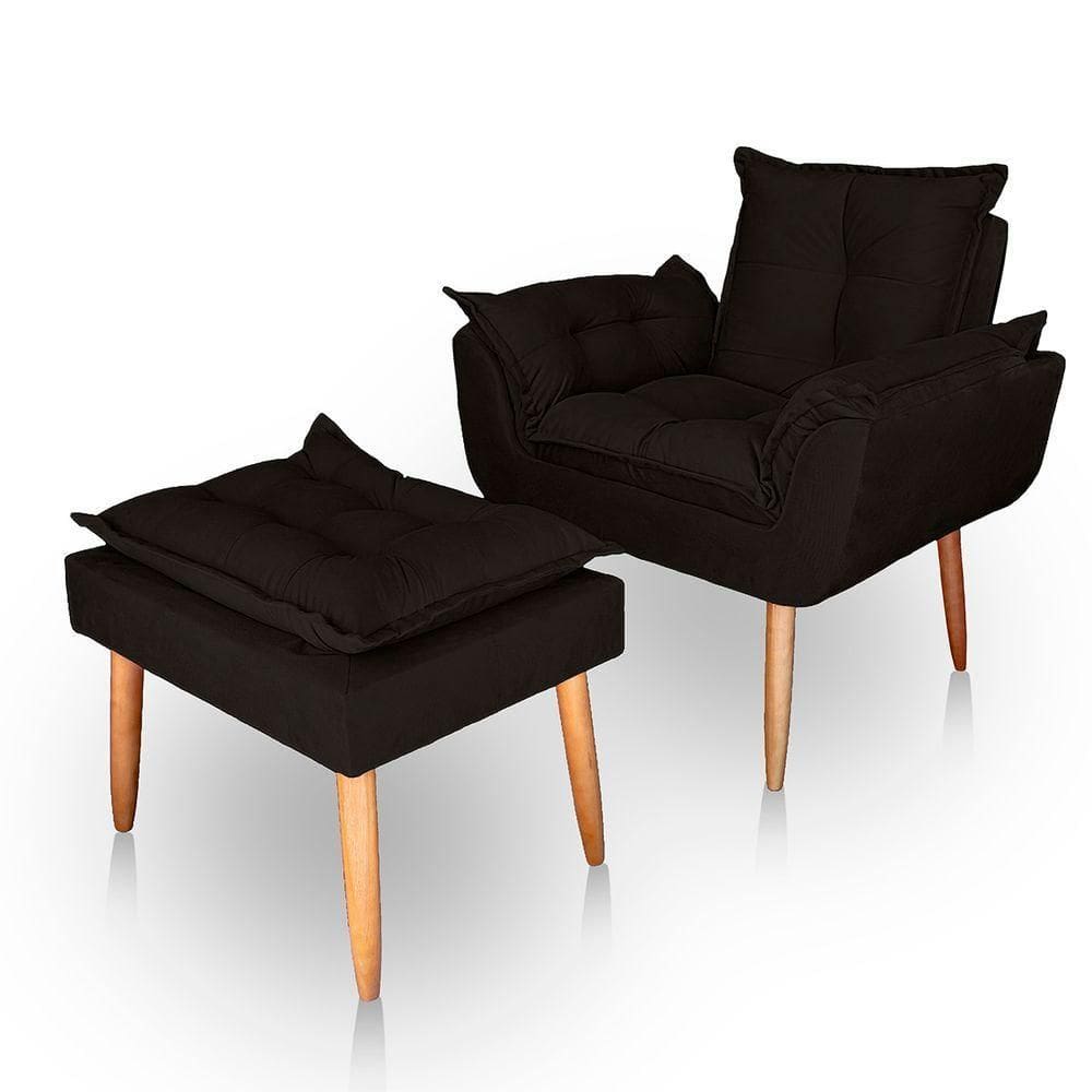 Poltrona Opala Para Sala Com Puff Reforçada Suede Cor Marrom