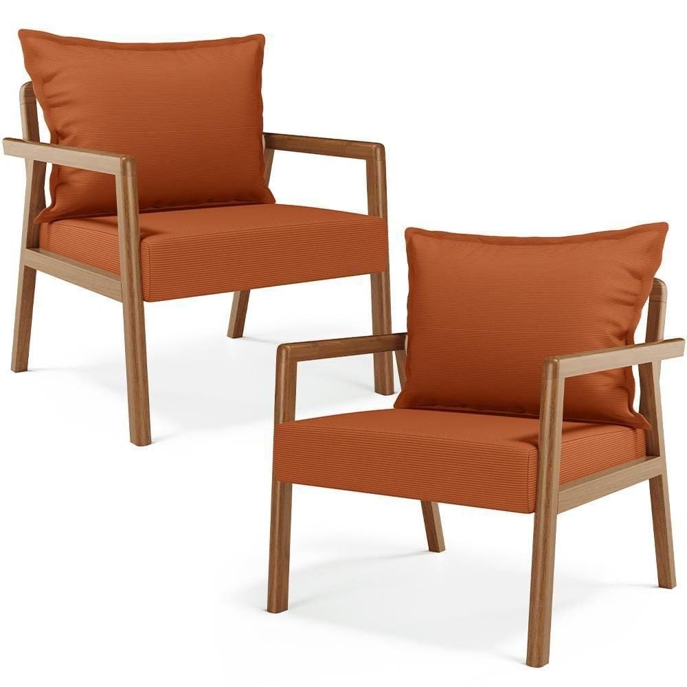 Kit 02 Poltronas Decorativa Para Sala De Estar Alícia B04 Tecido Terracota