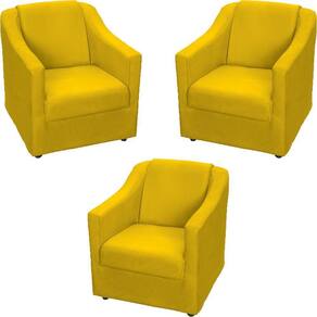 Kit 3 Poltronas Mila Pé De Plástico Cromado - Amarelo Suede