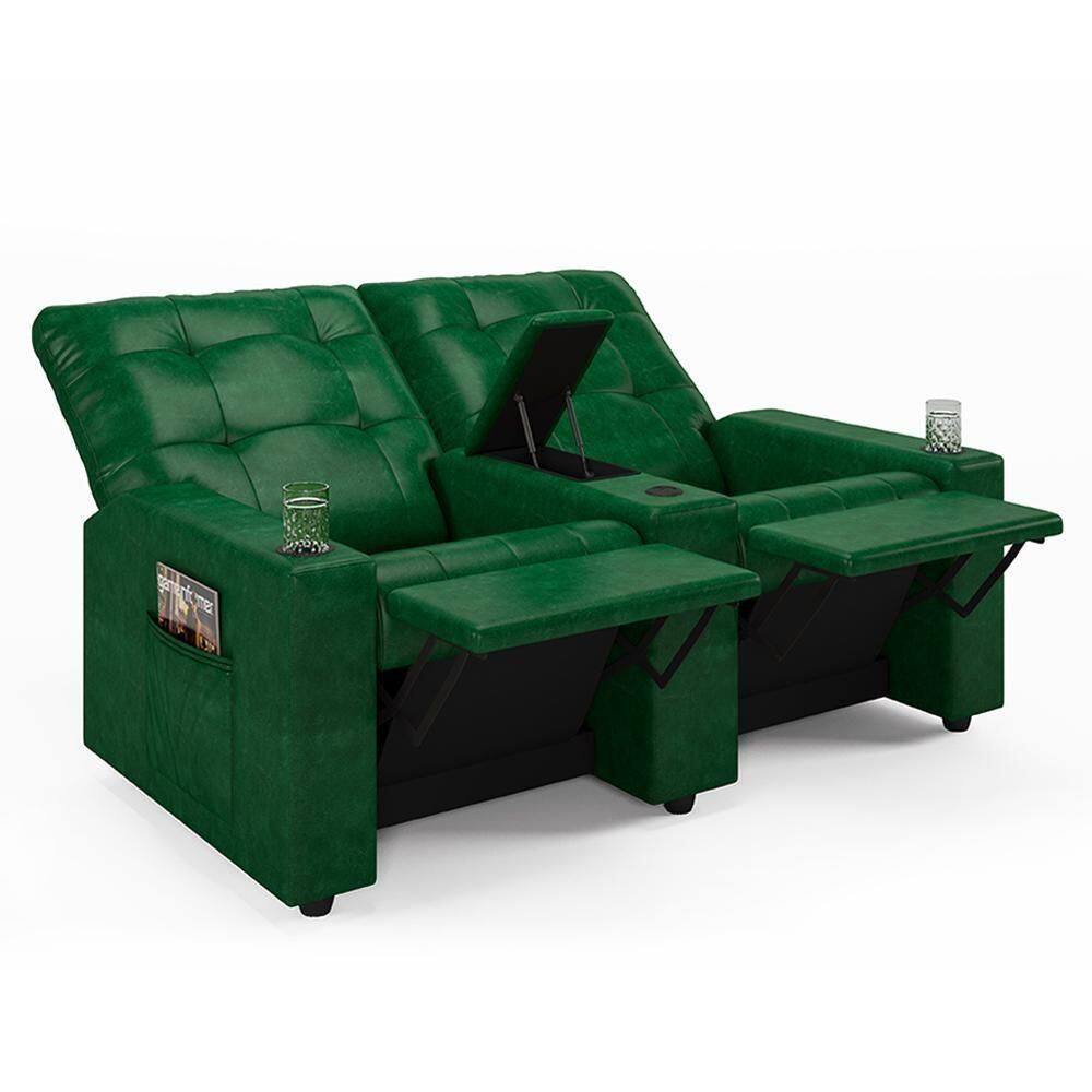 Poltrona Do Papai Reclinável Cinema 2 Lugares Manual Baú Usb Haifa F05 Facto Verde Musgo -lyam Decor