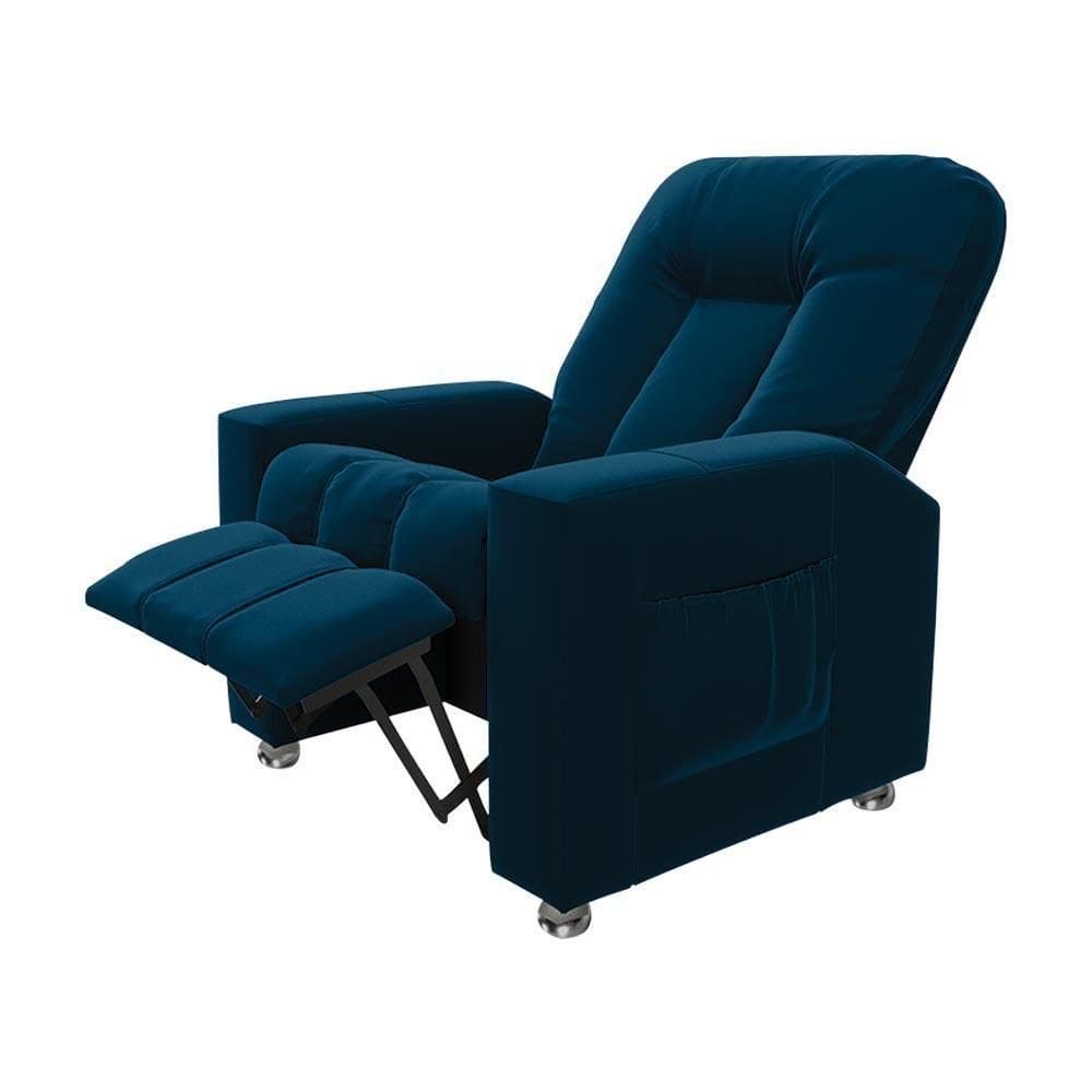 Poltrona Do Papai Reclinável Romeo F05 Veludo Azul Marinho