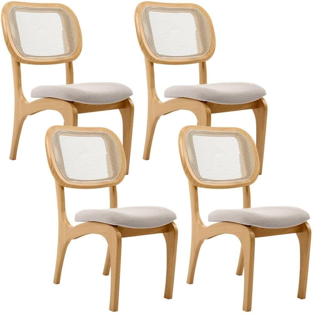 Kit 4 Cadeiras Para Sala De Jantar Estofada E Tela Mariah L02 Bouclê Creme