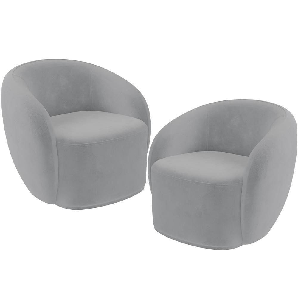 Kit 02 Poltronas Decorativas Para Sala De Estar Living Gliese K01 Veludo Cinza