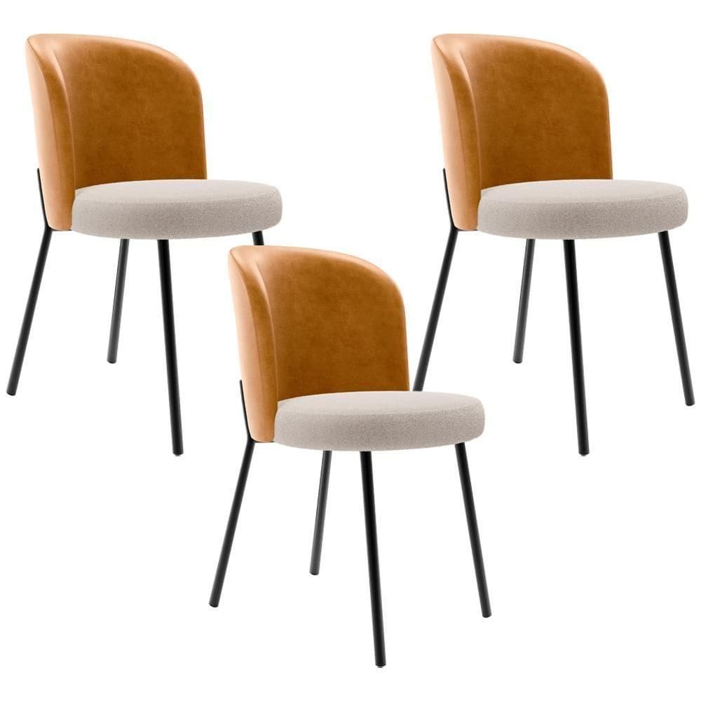 Kit 3 Cadeiras Sala De Jantar Estofada Gavi L02 Couríssimo Whisky Bouclê Creme