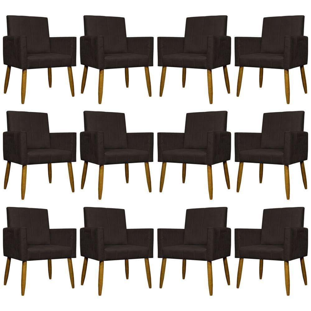 Kit 12 Poltronas Decorativas Mari Pé Palito Castanho - Marrom Suede
