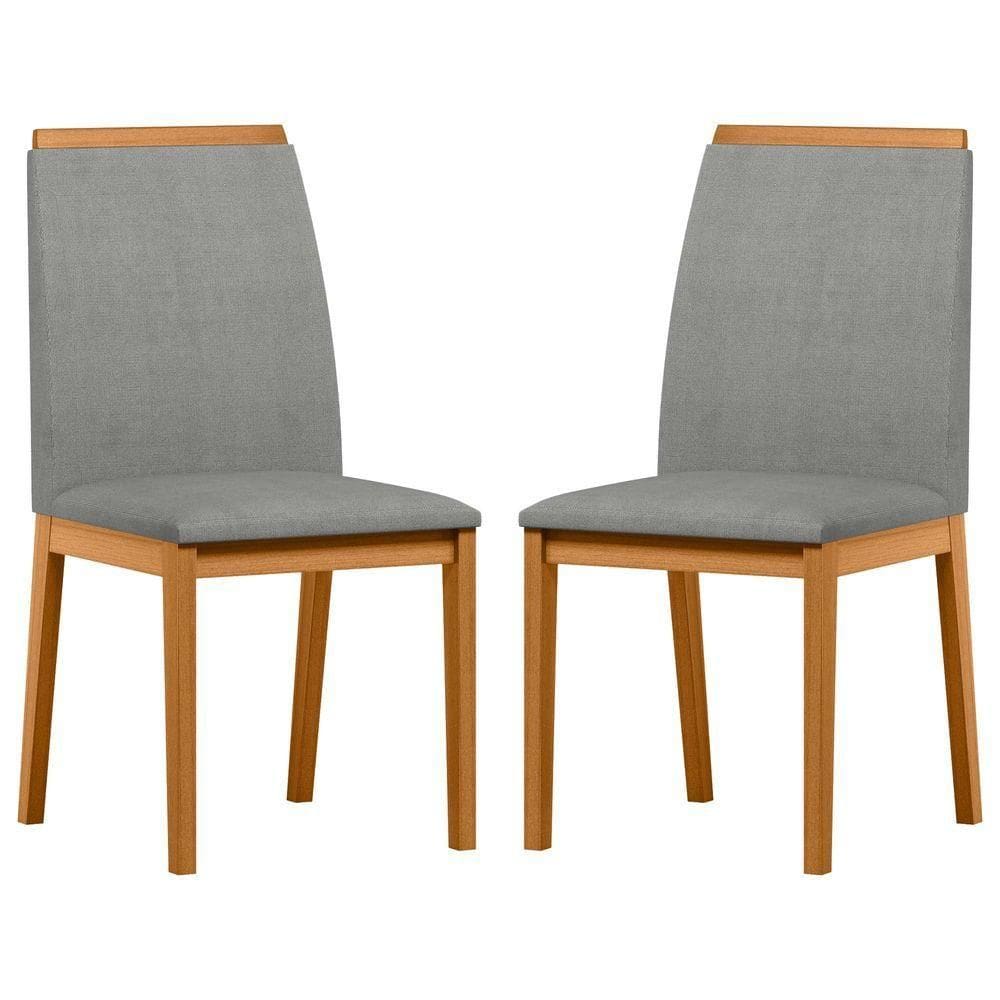Conjunto Com 2 Cadeiras De Jantar Estofada Fernanda Ypê Linho Cinza Claro Ln02