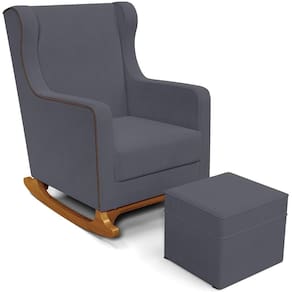 Poltrona De Amamentação Com Balanço E Puff Mavie L02 Suede Cinza - Lyam Decor