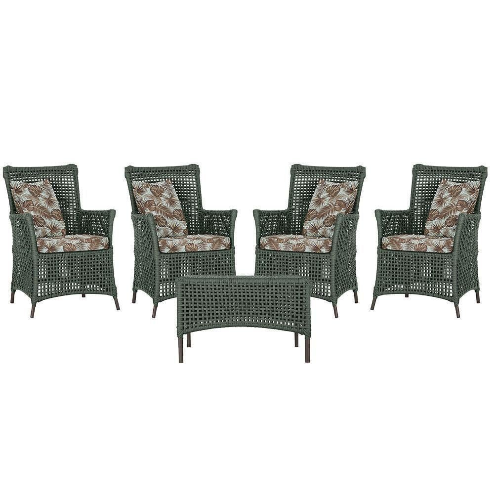 4 Poltronas E 1 Mesa Igapó Alumínio Marrom Corda Náutica E6 Verde