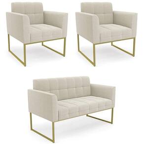 Namoradeira E 2 Poltronas Industrial Dourado Ana Bouclé Bege - Ibiza