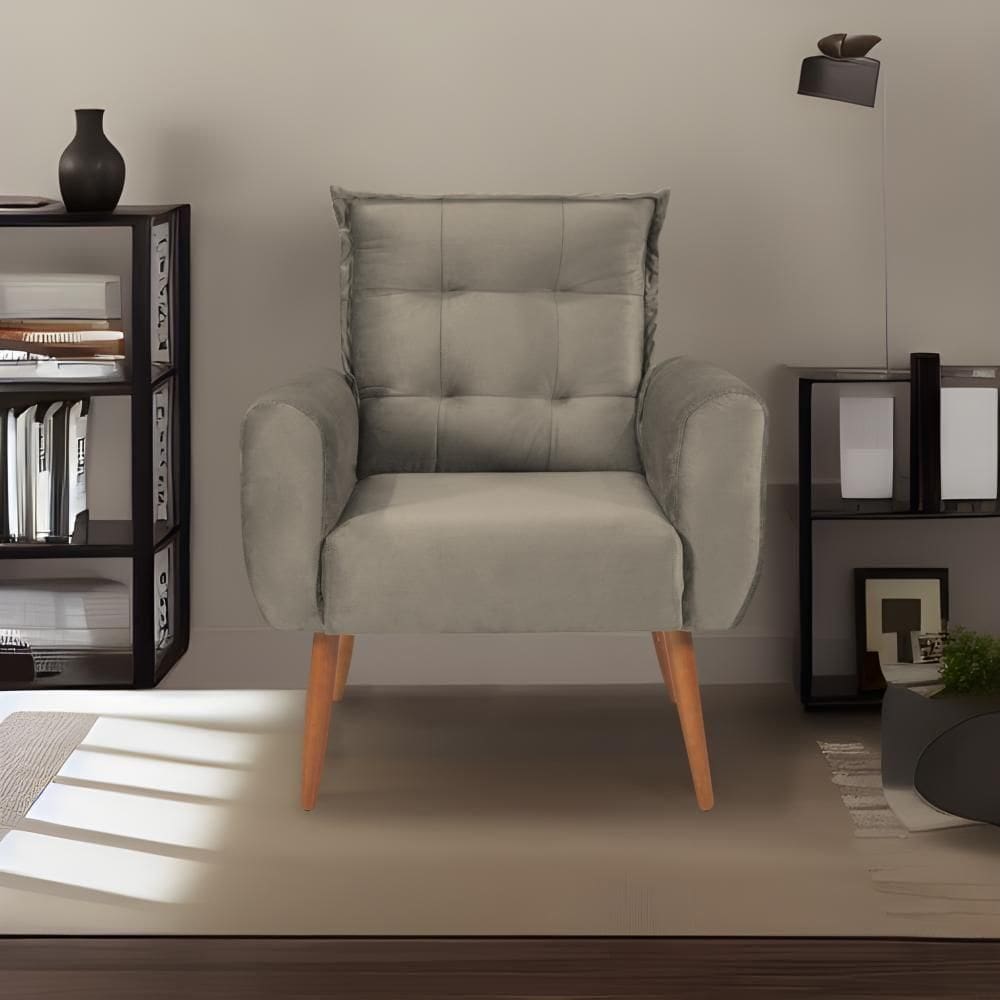 Poltrona Decorativa Para Sala De Estar Quarto E Escritorio Dakota Veludo Matrix Cappuccino
