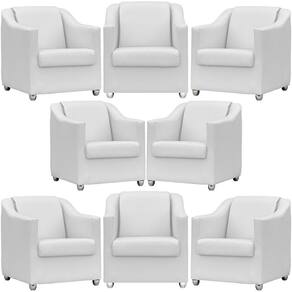 Kit 8 Poltronas Mila Corino Cores Pé De Plástico Cromado - Branco Corino