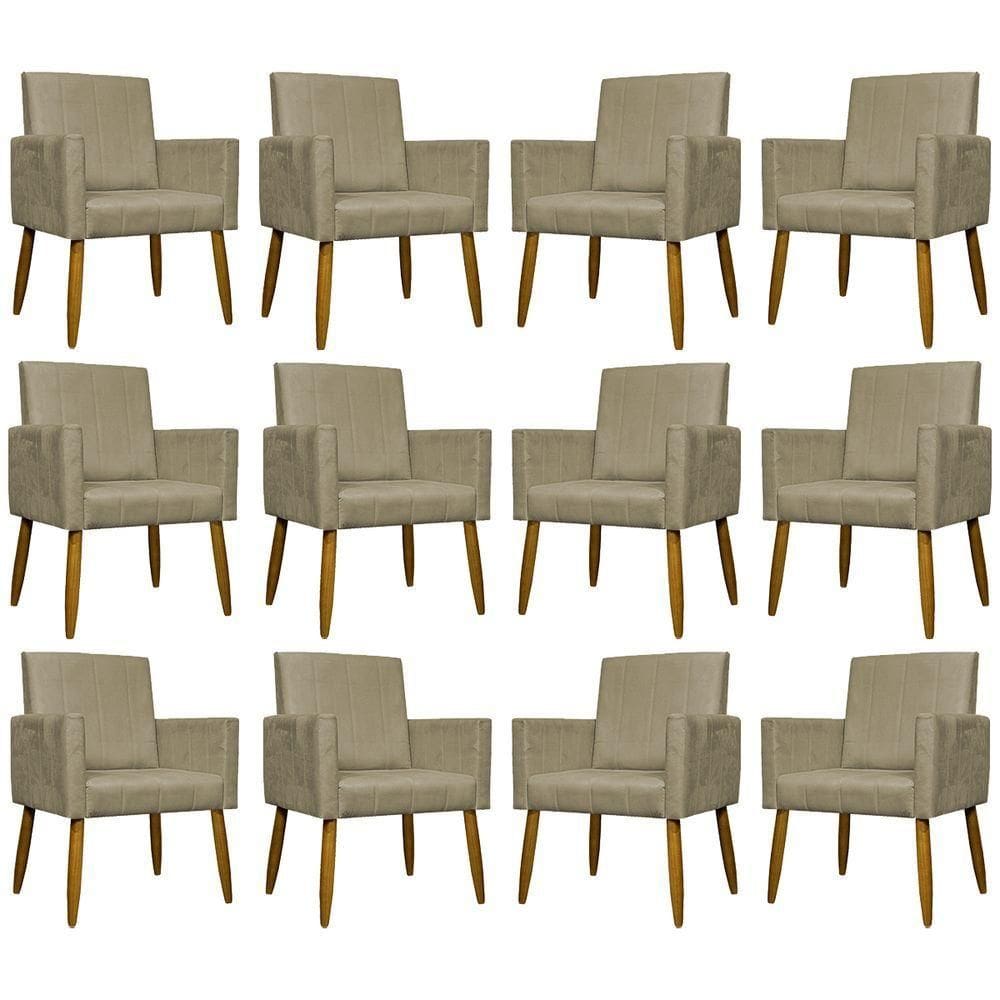 Kit 12 Poltronas Decorativas Mari Pé Palito Castanho - Nude Suede