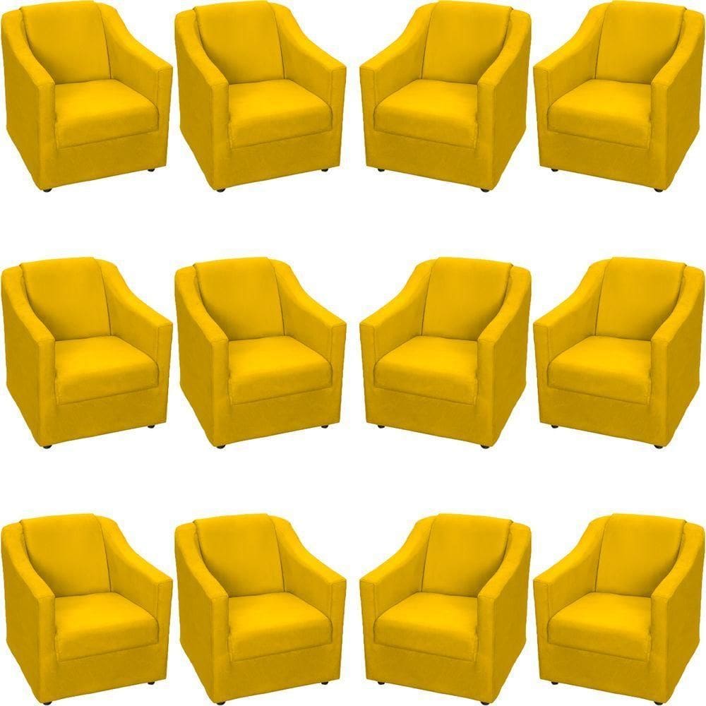 Kit 12 Poltronas Mila Pé De Plástico Cromado - Amarelo Suede
