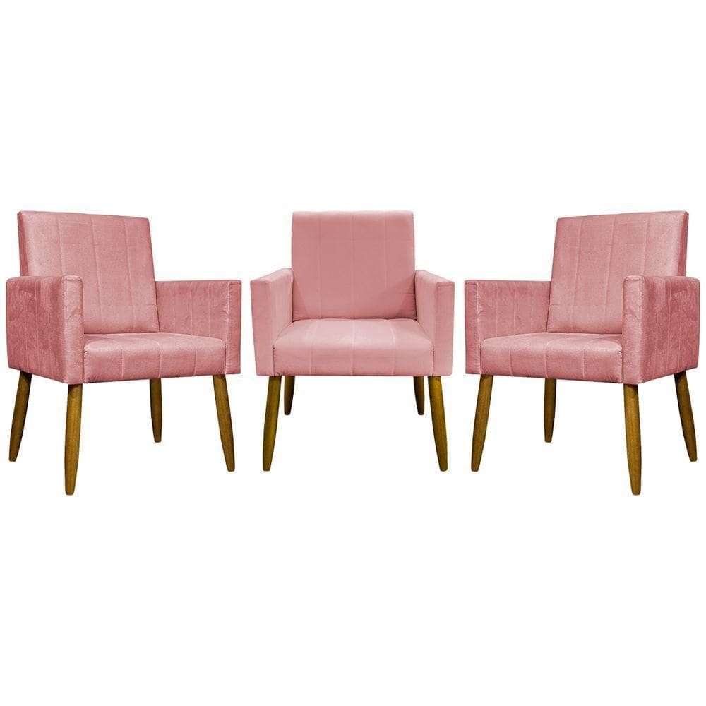 Kit 3 Poltronas Decorativas Confortáveis Mari - Rosê Suede