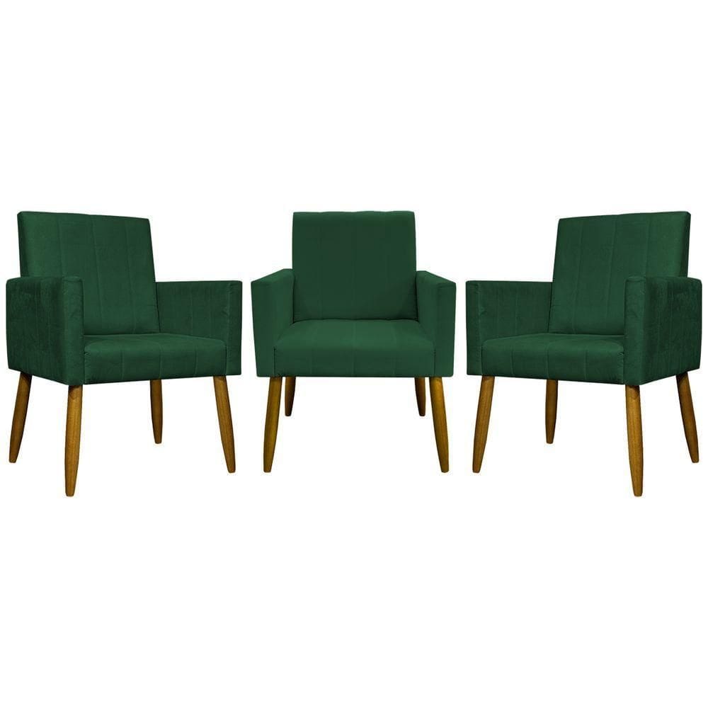 Kit 3 Poltronas Decorativas Confortáveis Mari - Verde Suede