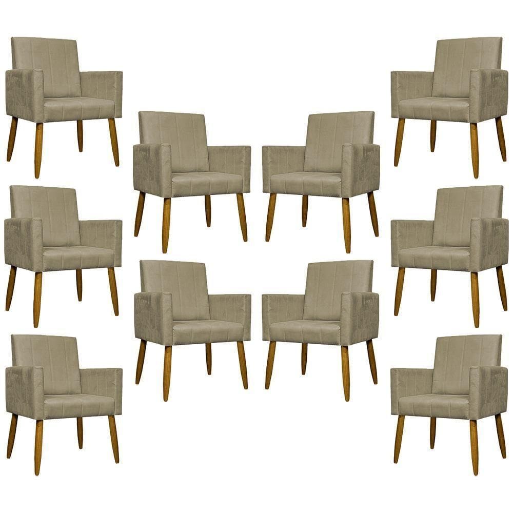 Kit 10 Poltronas Decorativas Mari Pé Palito Castanho - Nude Suede