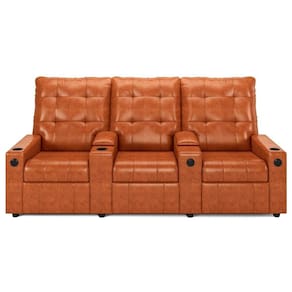 Poltrona Do Papai Reclinável Mallie 3 Lugares Baú Usb Fh9 Pu Caramelo Brilho - Mpozenato