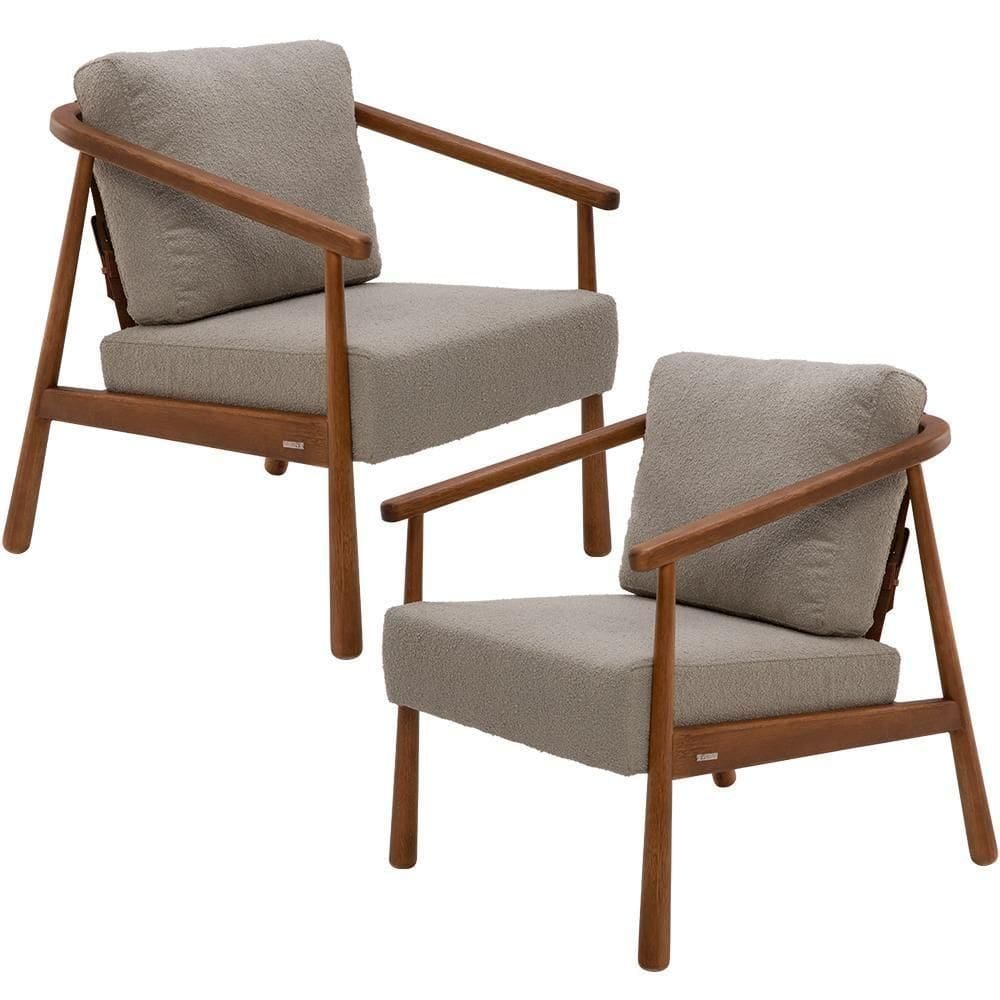 Kit 02 Poltronas Decorativas Para Sala De Estar Living Emma L02 Bouclê Bege - Lyam Decor