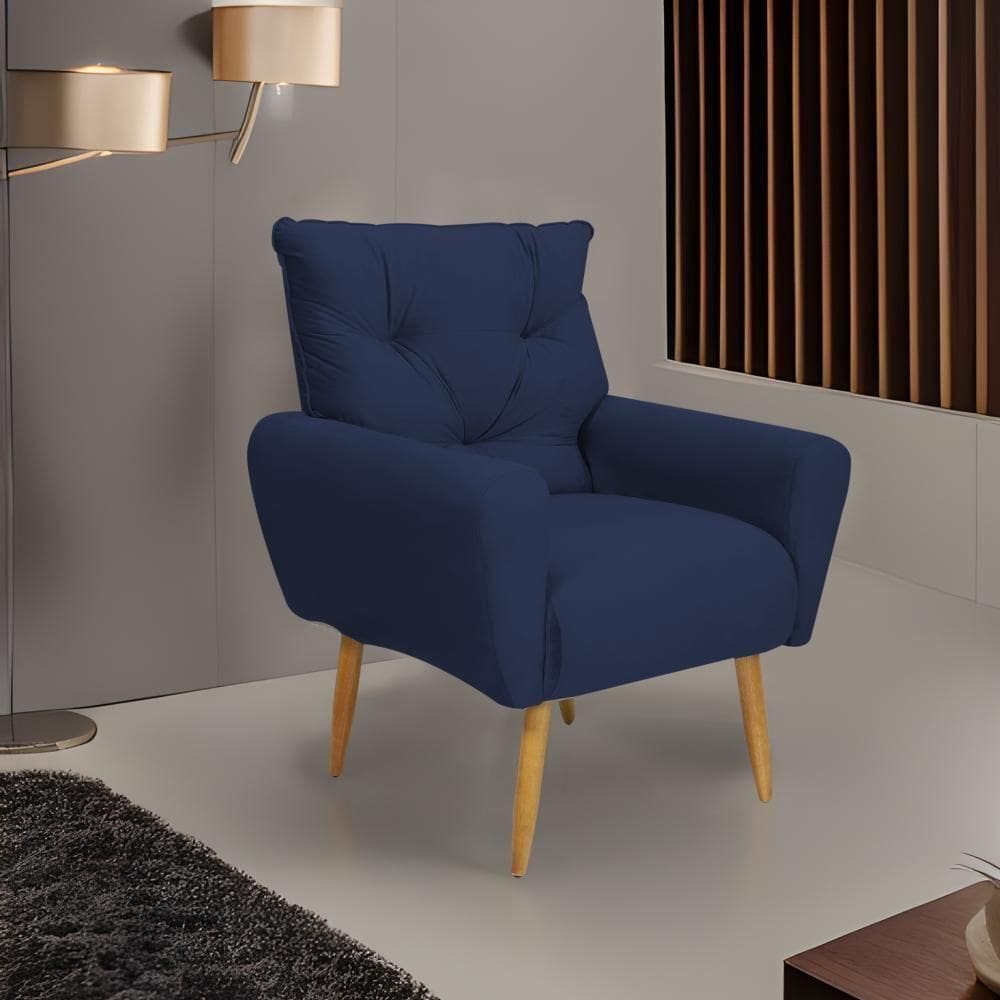 Poltrona Decorativa Para Sala De Estar Quarto E Escritorio Denver Veludo Matrix - Azul Azul