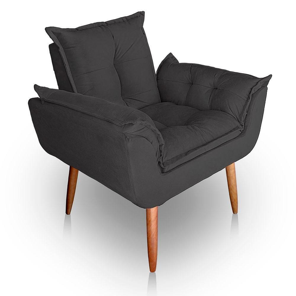Poltrona Para Sala E Quarto Decorativa Opala Suede Cor Cinza