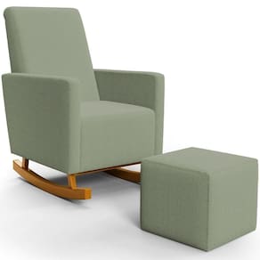 Poltrona De Amamentação Com Balanço E Puff Ravena W01 Bouclê Oliva - Lyam Decor