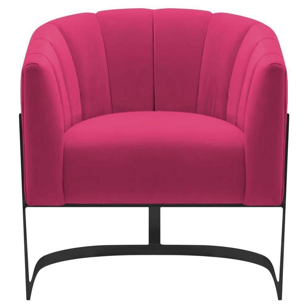 Poltrona Decorativa Sala De Estar Recepção Mavie Base De Ferro Preto Suede Cor Pink