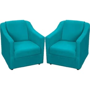 Kit 2 Poltronas Mila Pé De Plástico Cromado - Azul-turquesa Suede