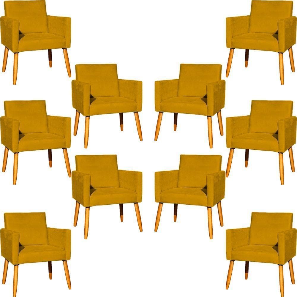 Kit 10 Poltronas Decorativa Para Sala Nina Suede Cores Pé Palito 30cm Castanho - Mostarda, Suede