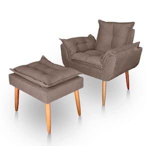 Poltrona Opala Para Sala Com Puff Reforçada Suede Cor Capuccino