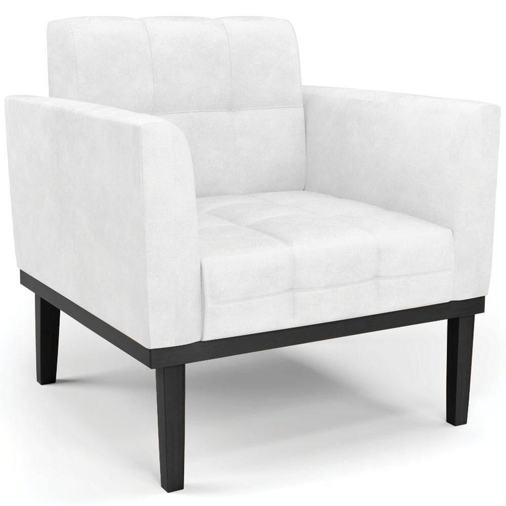 Poltrona Decorativa Base Madeira Preto Ana Sintético Pu Branco