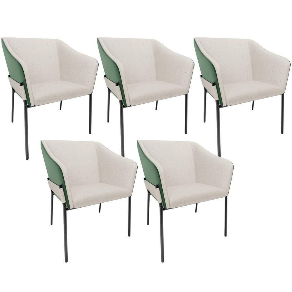 Kit 5 Cadeiras Para Sala De Jantar Estar Living Olívia L02 Linho Cru Couríssimo Verde - Lyam Decor