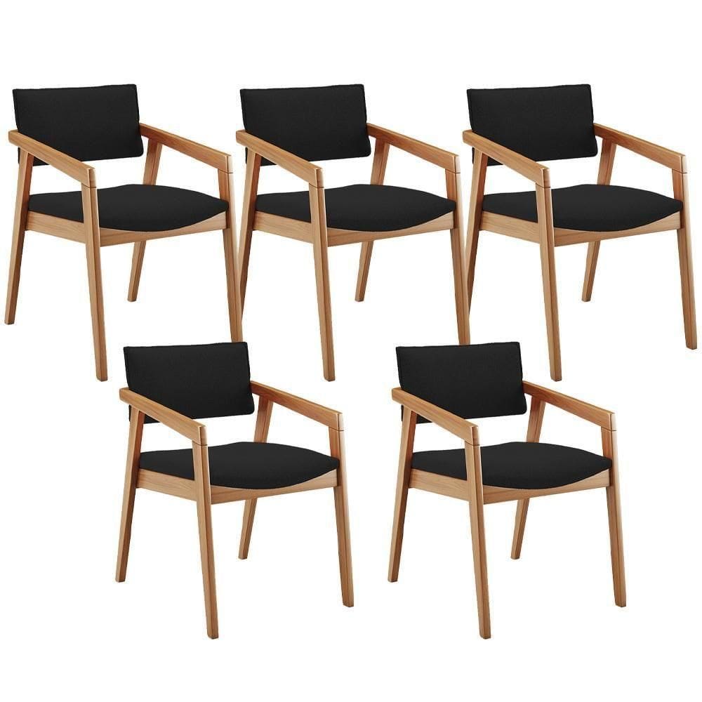 Kit 05 Cadeiras Para Sala De Jantar Estar Living Giorgia B04 Bouclê Preto
