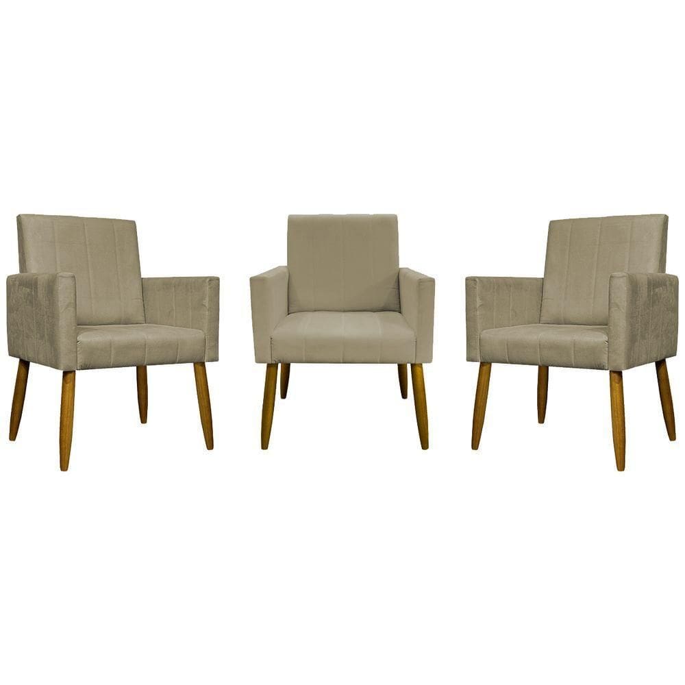 Kit 3 Poltronas Decorativas Confortáveis Mari - Nude Suede