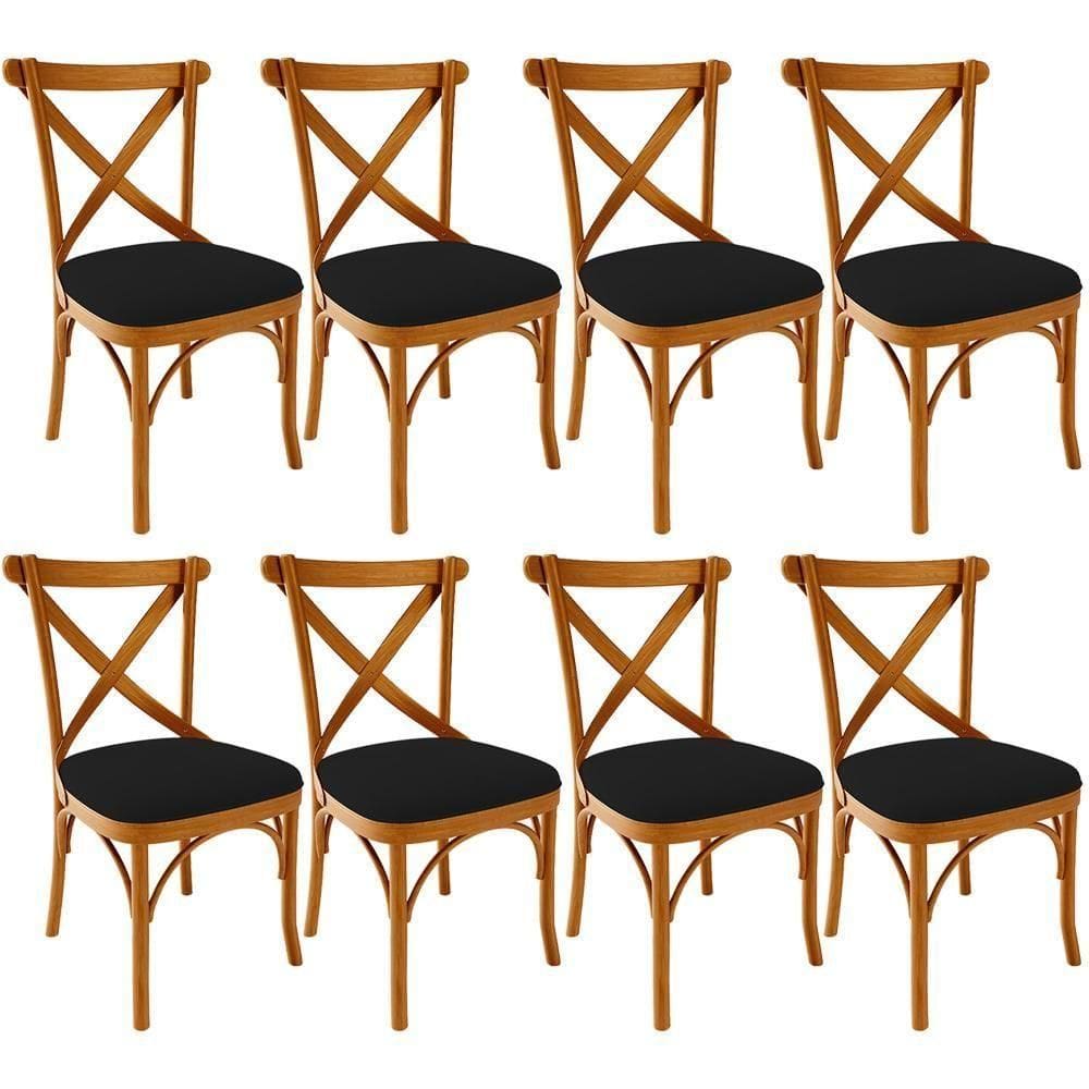 Kit 08 Cadeiras Para Sala De Jantar E Estar Living Estofada ávila L02 Suede Preto - Lyam