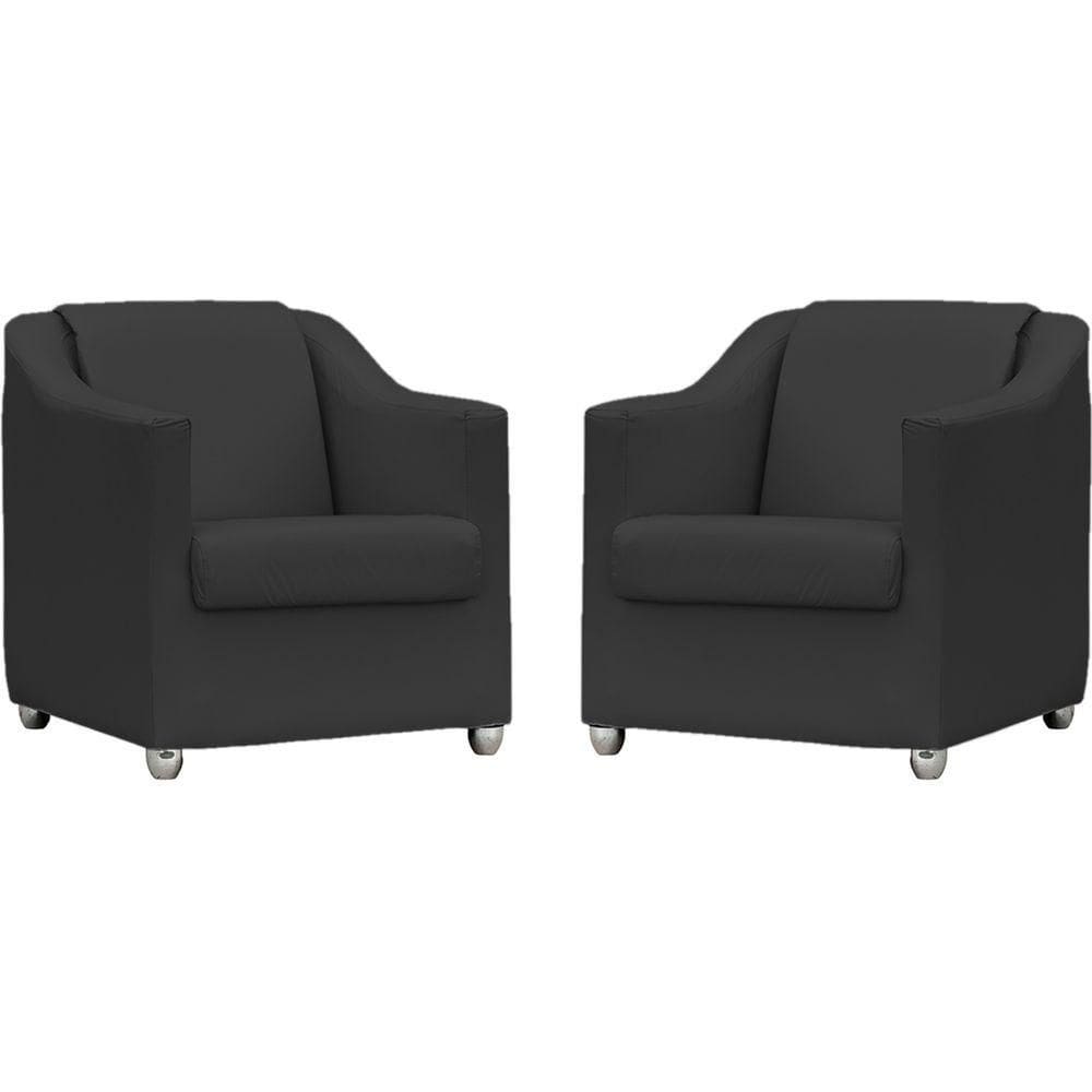 Kit 2 Poltronas Mila Corino Preto Pé De Plástico Cromado - Preto, Corino