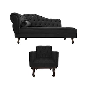 Kit Diva Recamier Diana 120cm Lado Direito E 1 Poltrona Classic Suede Adj Decor Preto
