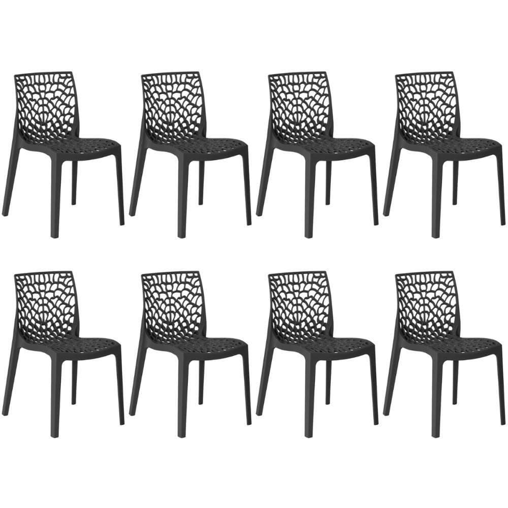 Kit 8 Cadeiras De Jantar Gruvyer Design Em Polipropileno - Preto