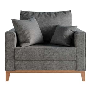 Poltrona Beny Tecido Linho Cotton C-pés E Base De Madeira - Anjo De Casa Cinza