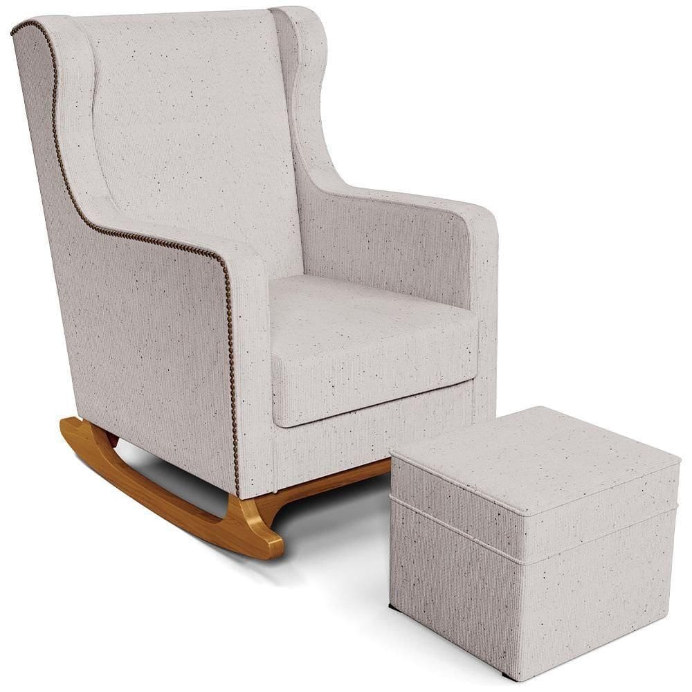 Poltrona De Amamentação Com Balanço E Puff Mavie L02 Linho Bege - Lyam Decor