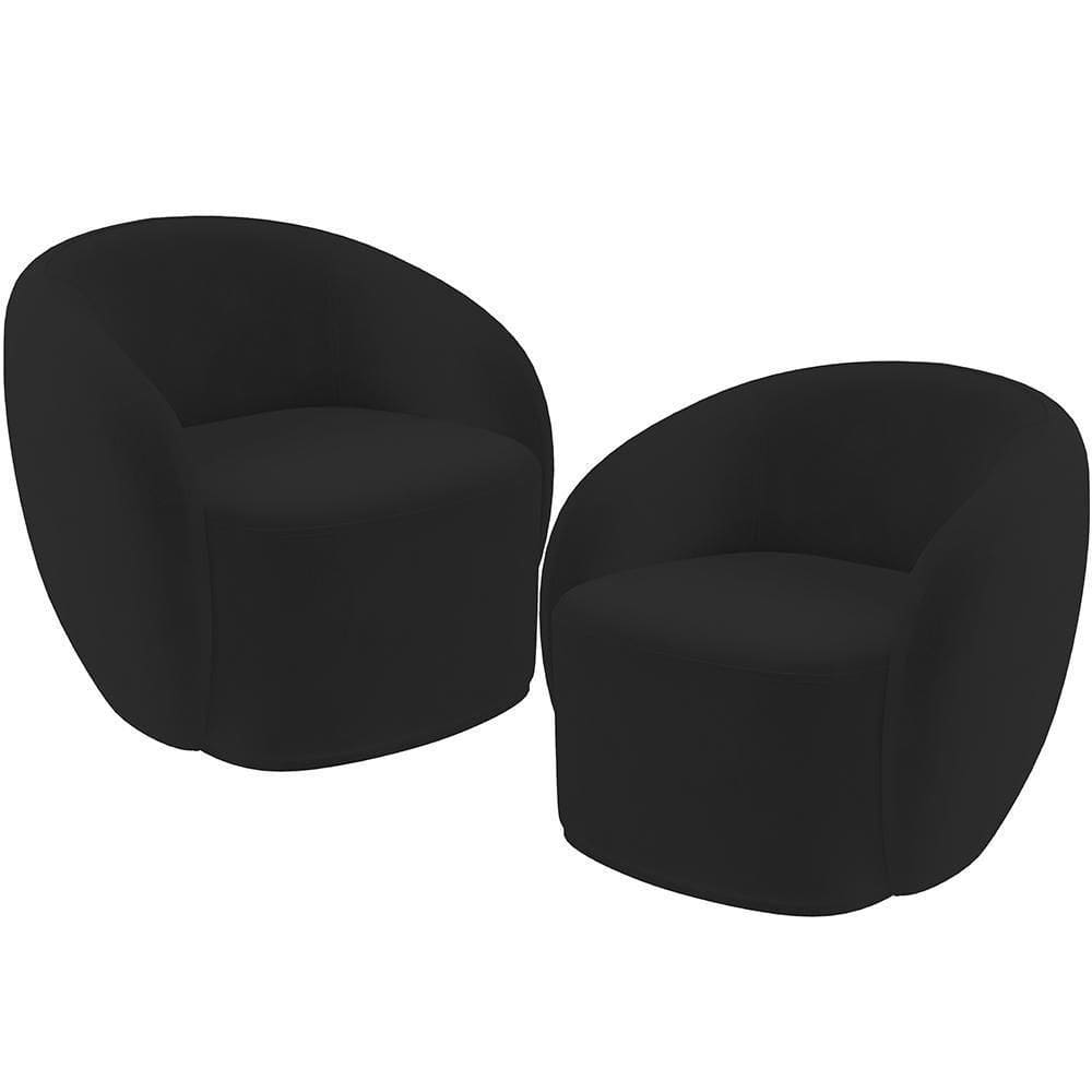 Kit 02 Poltronas Decorativas Para Sala De Estar Living Gliese K01 Veludo Preto