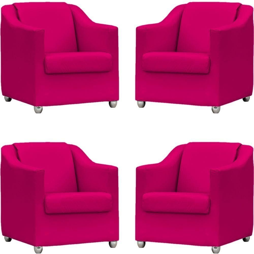 Kit 4 Poltronas Mila Corino Cores Pé De Plástico Cromado - Pink Corino